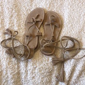 By James Ximena Lace Up Sandal Nude - Size 8